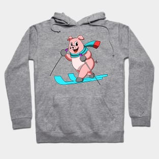 Pig as Skier with Skis Hoodie